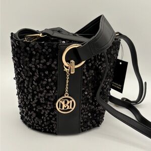 Badgley Mischka Black Sequin Bucket Bag